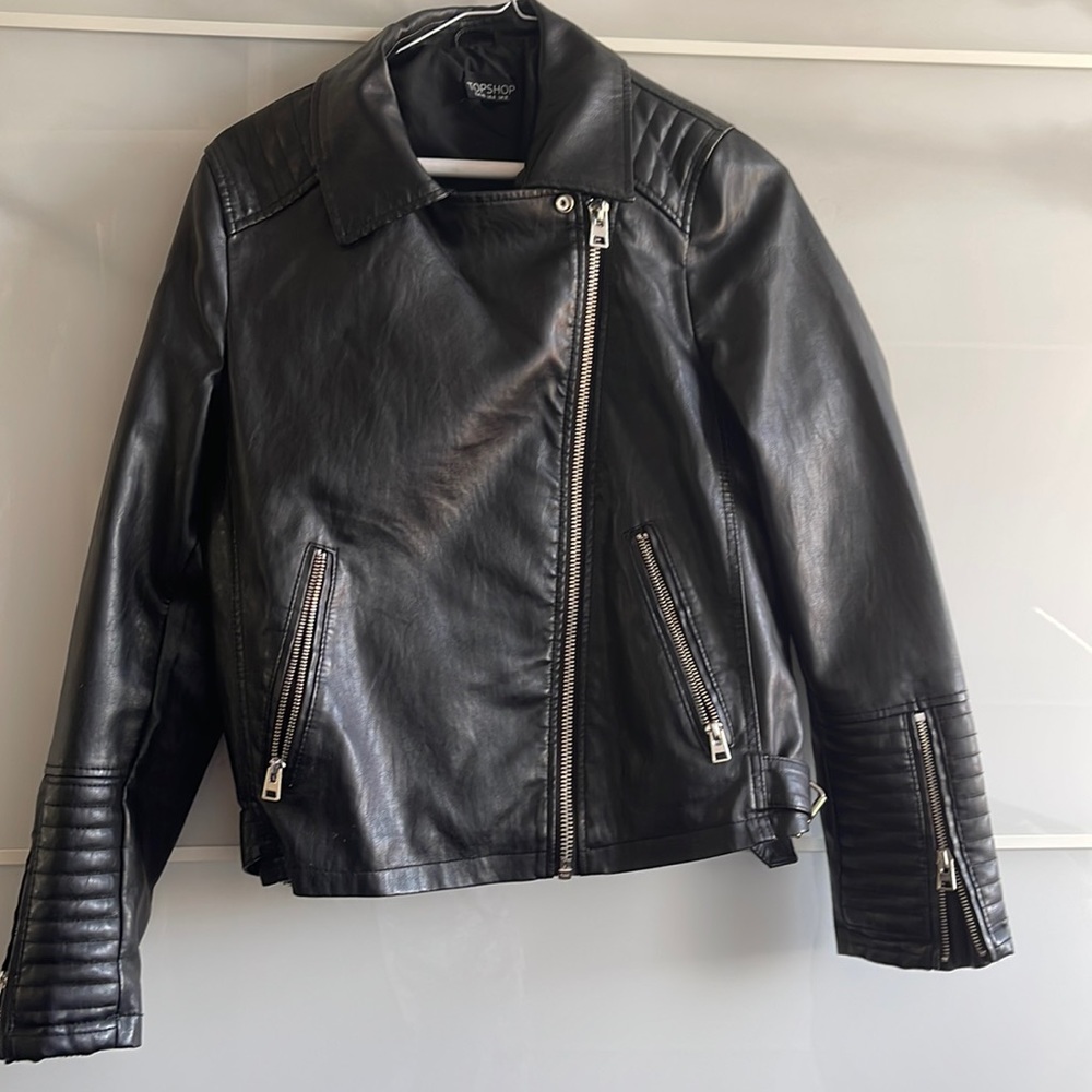 Black top shop Sz 8 faux leather jacket.